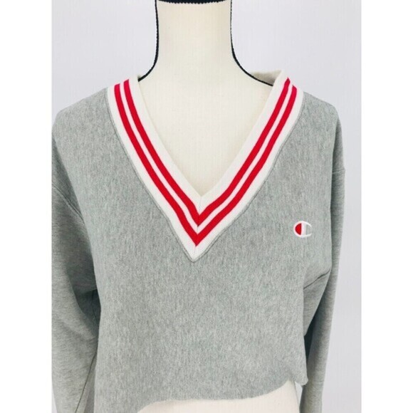 Champion Life Reverse Weave Yarn Dye Stripe Cropped V-Neck Sweatshirt‎ Women's S - Picture 3 of 12